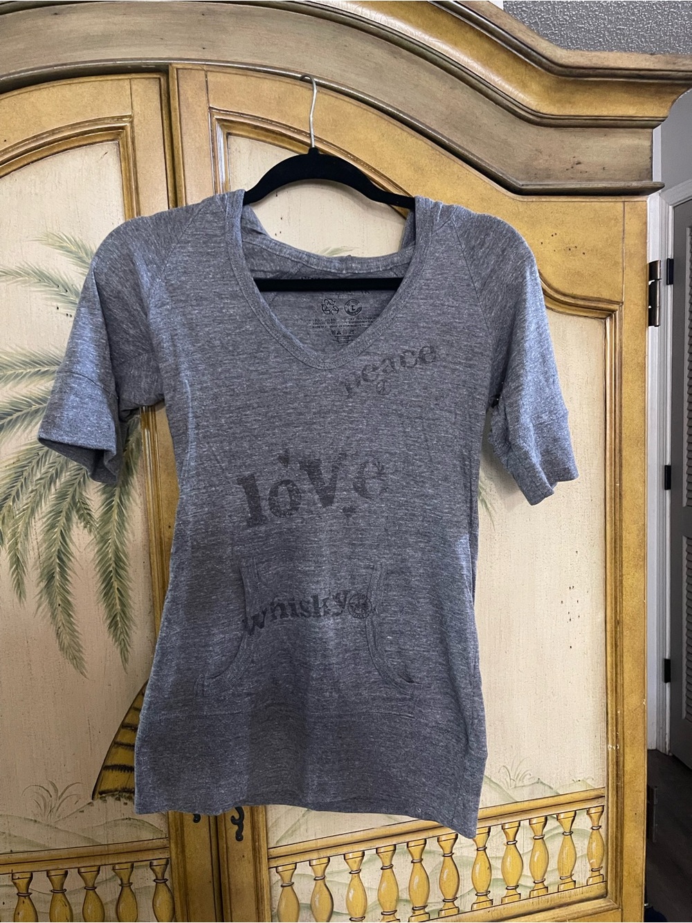 Heather Gray V-Neck Pocket Tee with hood